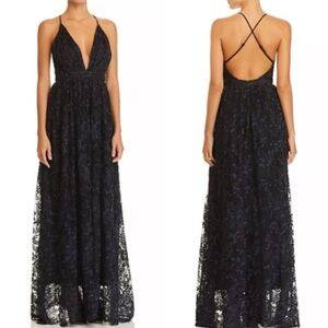 Aqua Floral Embroidered Lace Strappy Open Back Long Maxi Dress Size XS Wedding